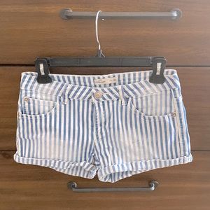 Blue and white striped denim jeans